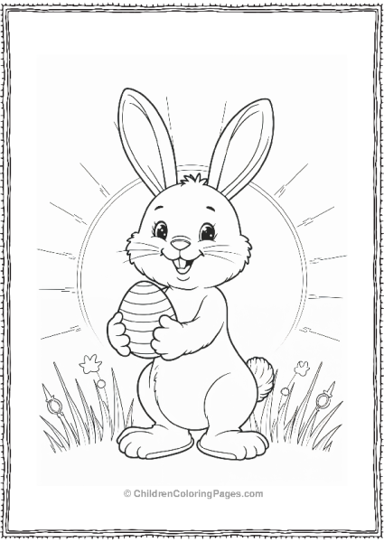 Easter Bunny Holding An Egg In A Field Free PDF Printable