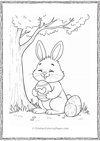 Easter Bunny Holding An Egg Under A Tree Free PDF Printable