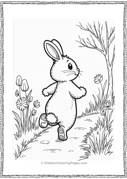 Easter Bunny Hopping Through Flowers Free PDF Printable