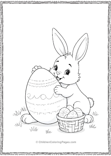 Easter Bunny Hugging Big Egg With Basket Of Eggs Free PDF Printable