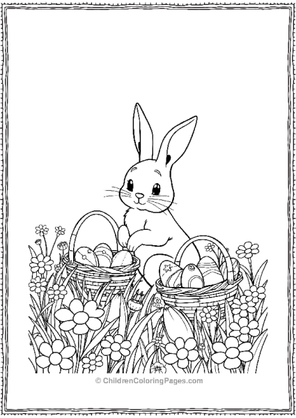 Easter Bunny In A Flower Field With Easter Eggs Free PDF Printable