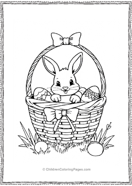 Easter Bunny In Basket With Eggs Free PDF Printable