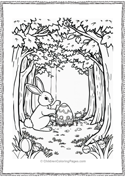 Easter Bunny In The Forest With Easter Eggs Free PDF Printable