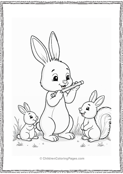 Easter Bunny Playing Flute With Friends Free PDF Printable