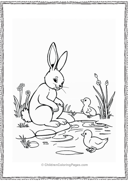 Easter Bunny Pondside Chat With Ducklings Free PDF Printable