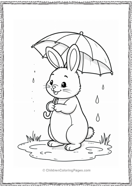 Easter Bunny Under An Umbrella In The Rain Free PDF Printable