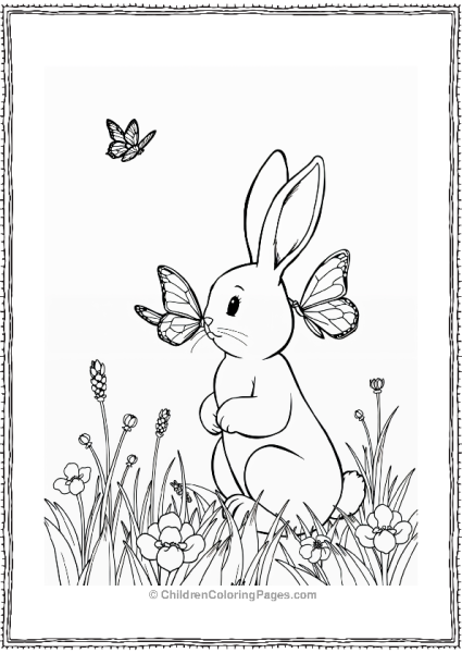 Easter Bunny With Butterfly Friends In A Meadow Free PDF Printable