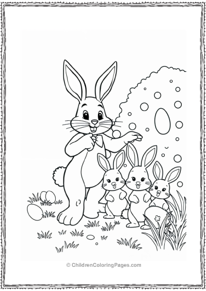 Easter Bunny With Three Baby Bunnies And Easter Eggs Free PDF Printable