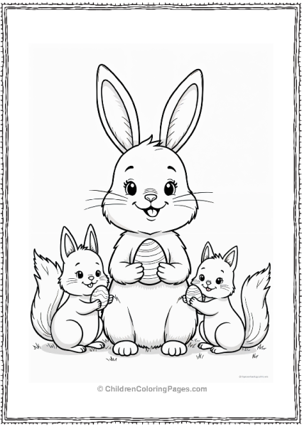 Easter Bunny With Two Squirrels And Easter Eggs Free PDF Printable