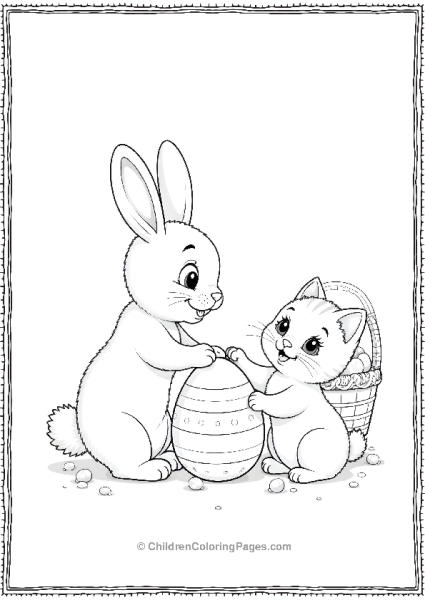 Easter Egg Bunny And Kitten Playing Free PDF Printable