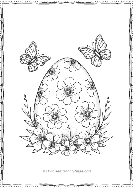 Easter Egg With Floral Design And Butterflies Free PDF Printable