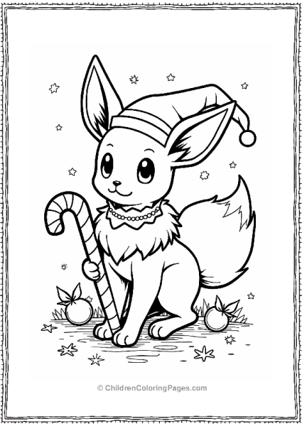 Eevee Elf With Candy Cane Free PDF Printable