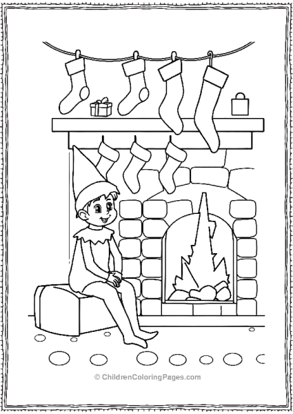 Elf On The Shelf Sitting By A Fireplace With Stockings Free PDF Printable