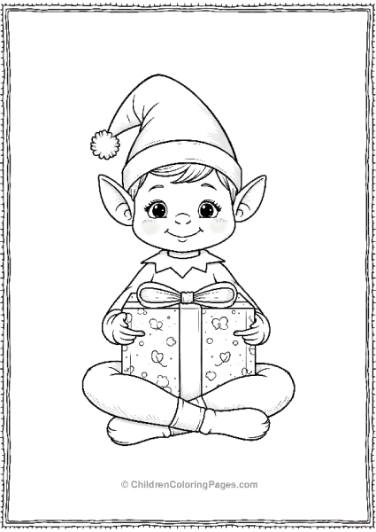 Elf Sitting Crosslegged Wrapping A Big Box Free PDF Printable