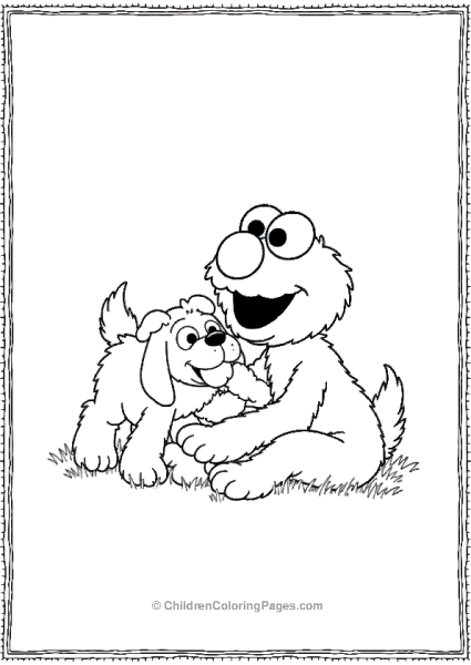 Elmo And Puppy Playing In The Grass Free PDF Printable