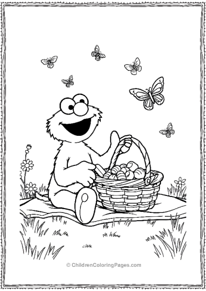 Elmo Having A Picnic With A Basket Full Of Treats Free PDF Printable