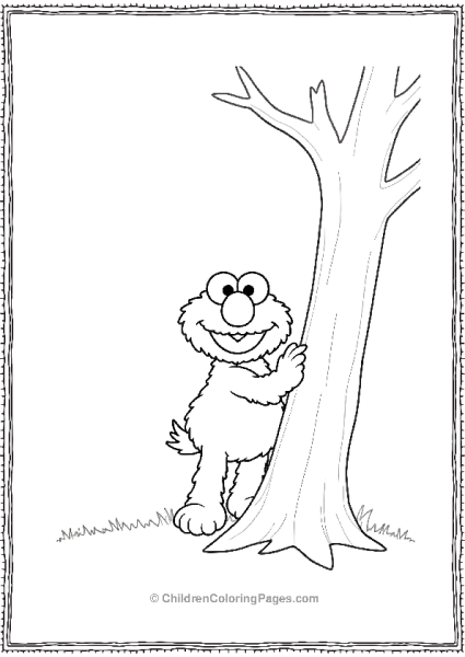 Elmo Hiding Behind A Tree Free PDF Printable