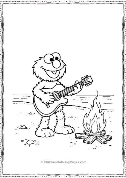 Elmo Playing Guitar By Bonfire On Beach Free PDF Printable