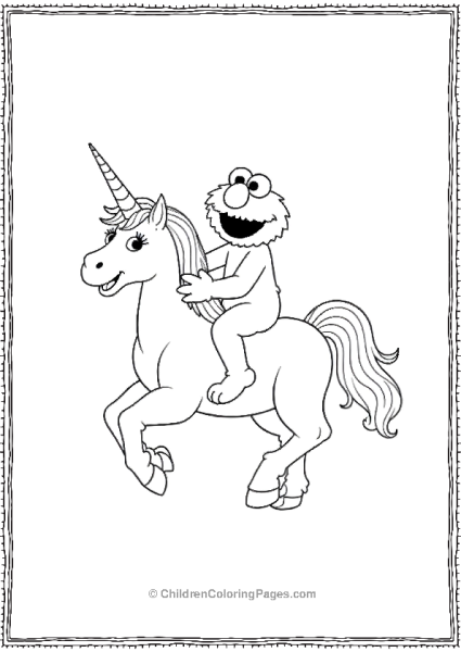 Elmo Riding A Magical Unicorn With A Big Laugh Free PDF Printable