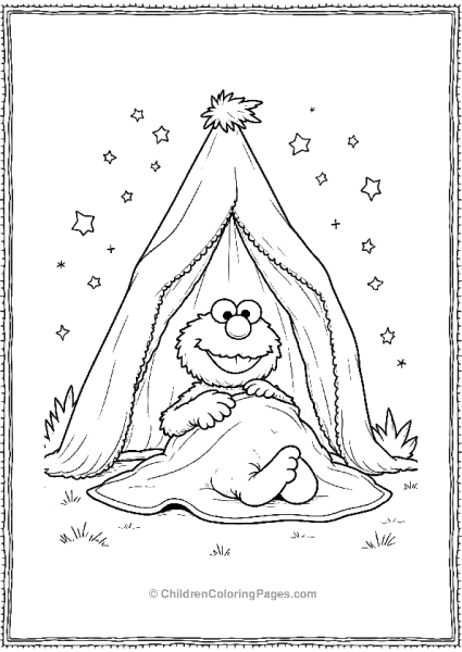 Elmo Sleeping In A Tent With Stars Free PDF Printable