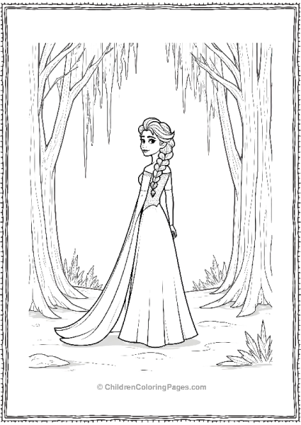 Elsa Standing In A Snowy Forest Free PDF Printable