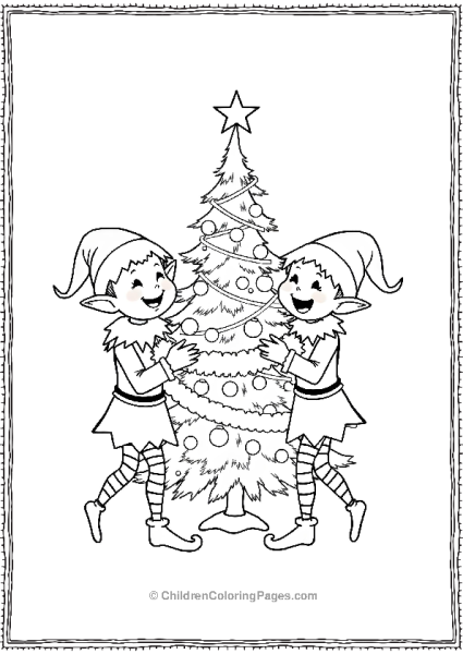 Elves Wrapping A Christmas Tree In Garland Free PDF Printable