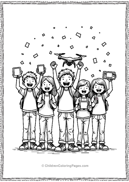 Excited Kids With New Gadgets On Black Friday Free PDF Printable