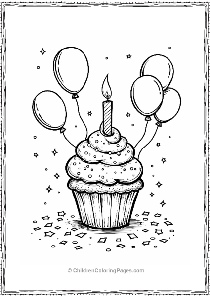 Festive Birthday Cupcake With Candle Free PDF Printable