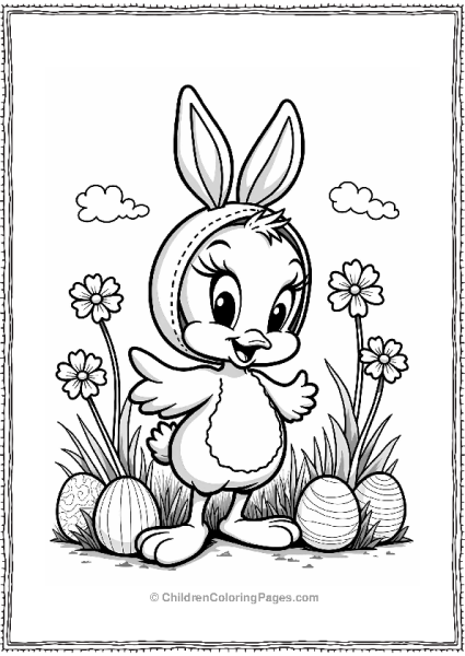 Festive Tweety Bird Bunny Costume Easter Eggs Free PDF Printable