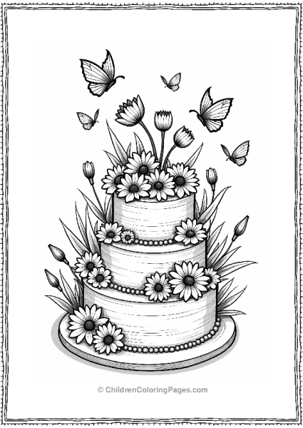 Floral Spring Cake With Butterflies Free PDF Printable