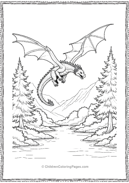 Flying Dragon Over Forest River Free PDF Printable