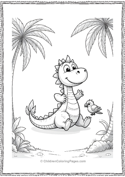 Friendly Dragon In Palm Trees Free PDF Printable