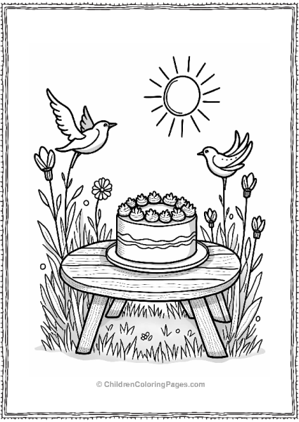 Garden Party Cake With Birds And Flowers Free PDF Printable