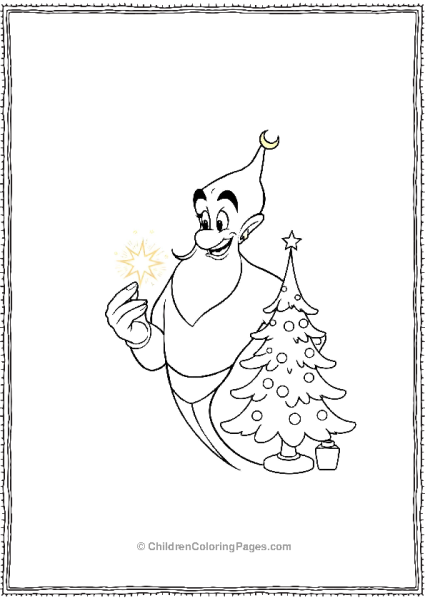 Genie From Aladdin Granting A Wish Near Christmas Tree Free PDF Printable