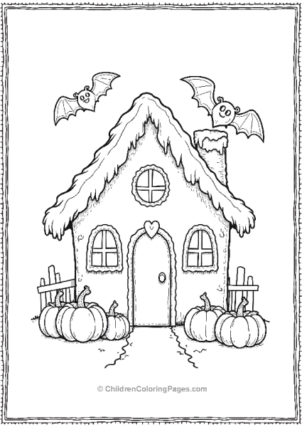 Gingerbread House With Bats And Pumpkins Free PDF Printable