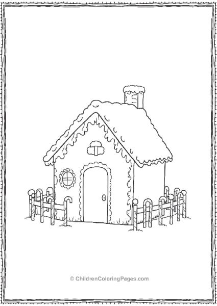 Gingerbread House With Candy Cane Fence Free PDF Printable