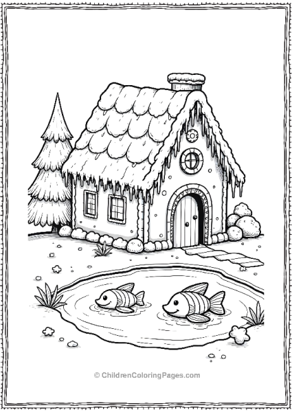 Gingerbread House With Fish Free PDF Printable