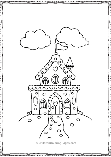 Gingerbread House With Flag And Hearts Free PDF Printable