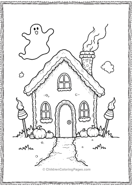 Gingerbread House With Ghost And Pumpkins Free PDF Printable