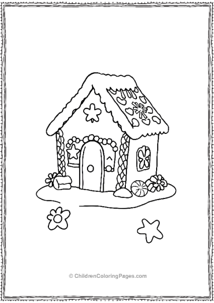 Gingerbread House With Stars And Flowers Free PDF Printable