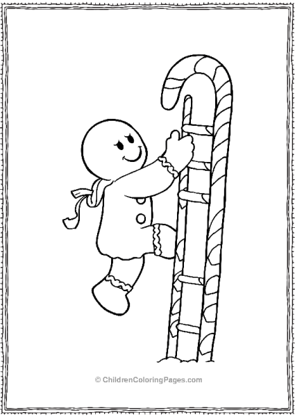 Gingerbread Man Climbing A Candy Cane Ladder Free PDF Printable