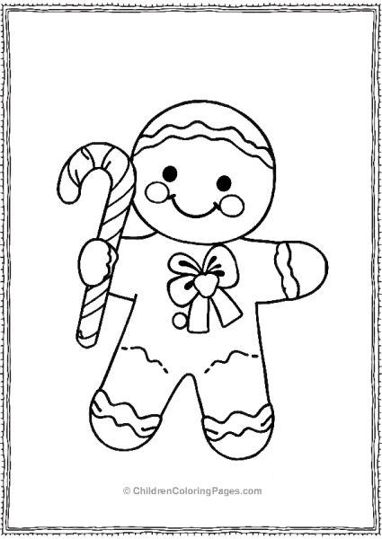 Gingerbread Man Holding A Candy Cane Free PDF Printable