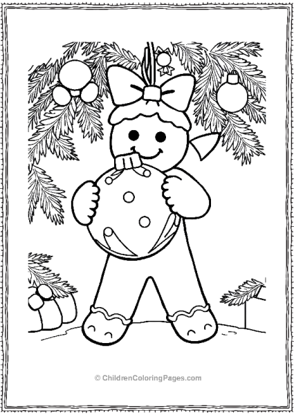 Gingerbread Man Holding A Large Ornament Free PDF Printable