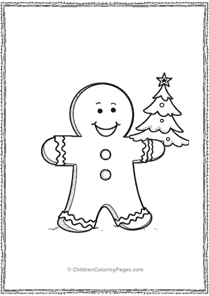 Gingerbread Man Holding A Small Christmas Tree Free PDF Printable