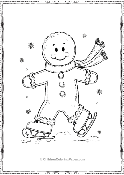 Gingerbread Man Ice Skating With Tiny Snowflakes Free PDF Printable