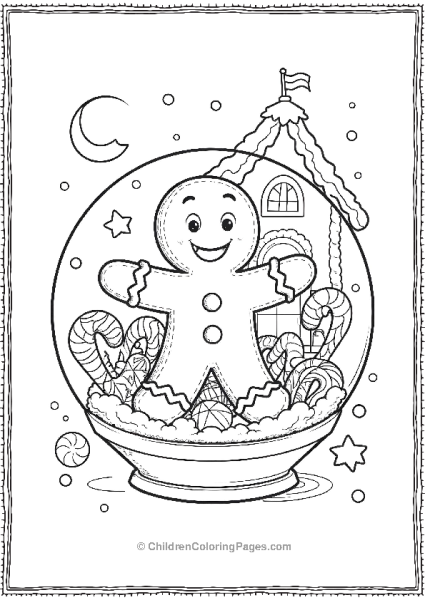 Gingerbread Man In A Candy World Featuring A Snow Globe Free PDF Printable