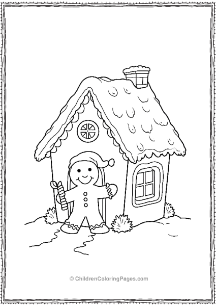 Gingerbread Man Outside His Gingerbread House Free PDF Printable