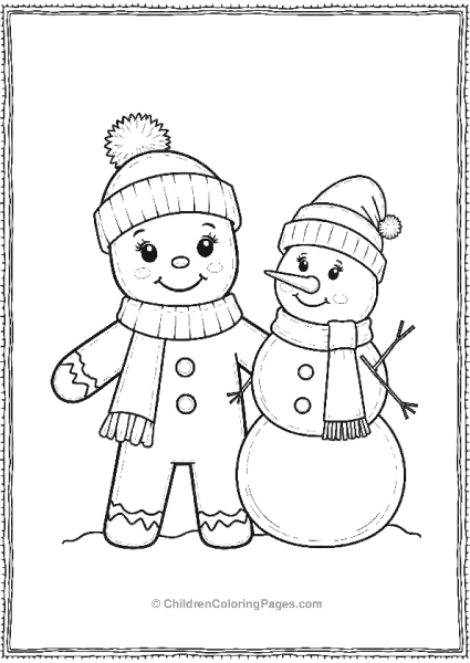 Gingerbread Man Standing Next To A Snowman Free PDF Printable