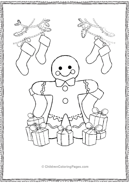 Gingerbread Man Surrounded By Christmas Stockings Free PDF Printable