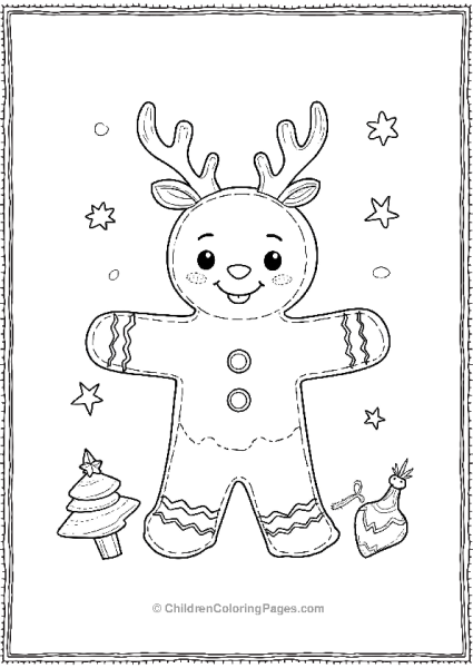 Gingerbread Man Wearing A Reindeer Headband Free PDF Printable